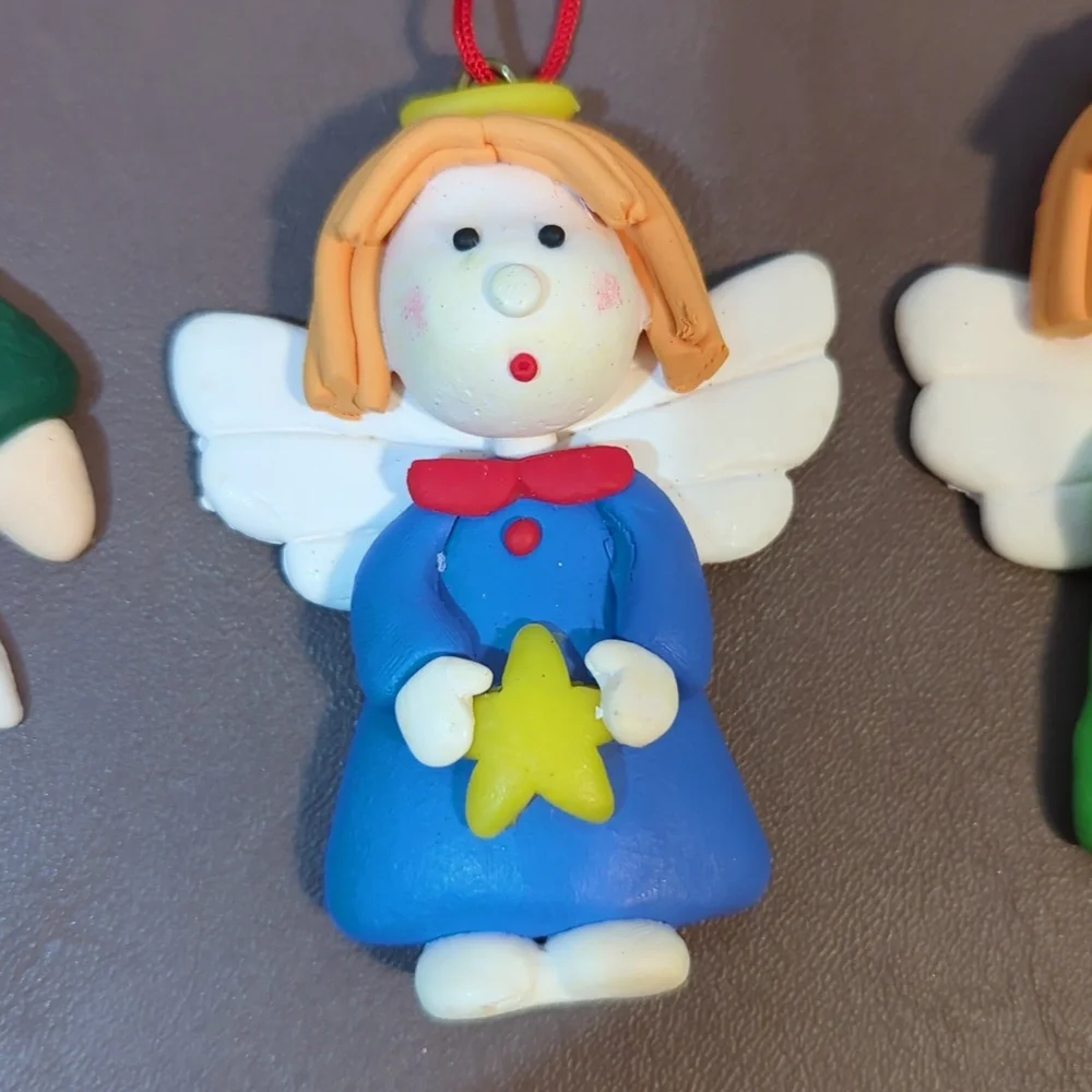 Angel 5 lot Ornaments Clay Girls Crystal cut Paper mache